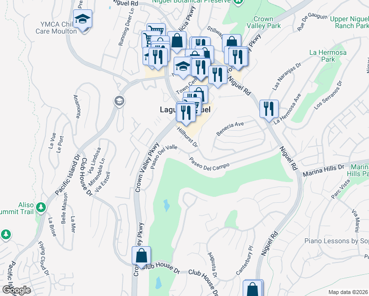 map of restaurants, bars, coffee shops, grocery stores, and more near 30363 Paseo Del Valle in Laguna Niguel