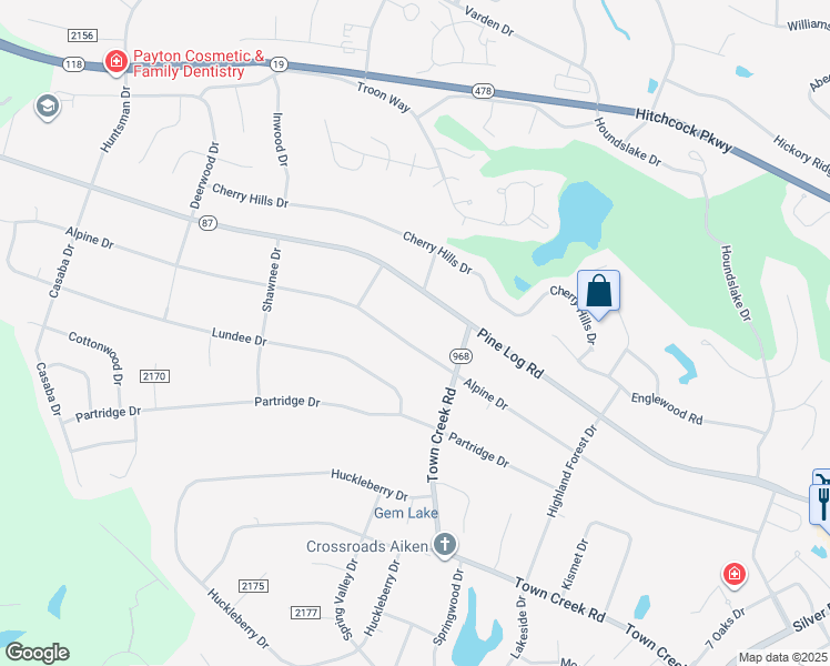 map of restaurants, bars, coffee shops, grocery stores, and more near 1614 Alpine Drive in Aiken