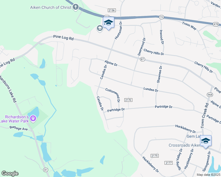 map of restaurants, bars, coffee shops, grocery stores, and more near 1936 Cottonwood Drive in Aiken