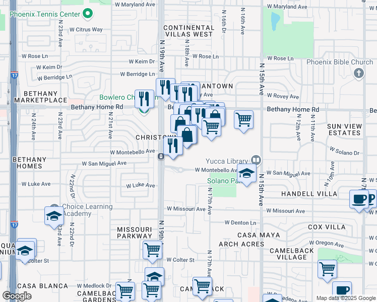 map of restaurants, bars, coffee shops, grocery stores, and more near 5715 North 19th Avenue in Phoenix