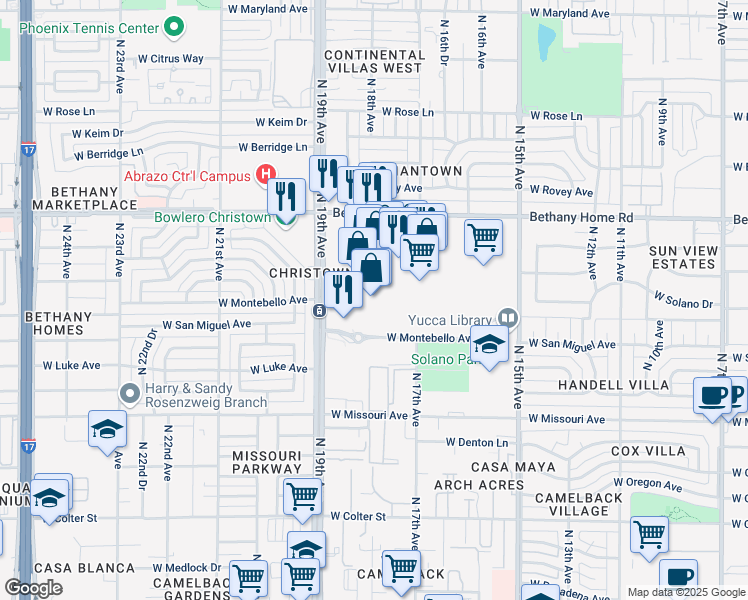 map of restaurants, bars, coffee shops, grocery stores, and more near 5715 North 19th Avenue in Phoenix
