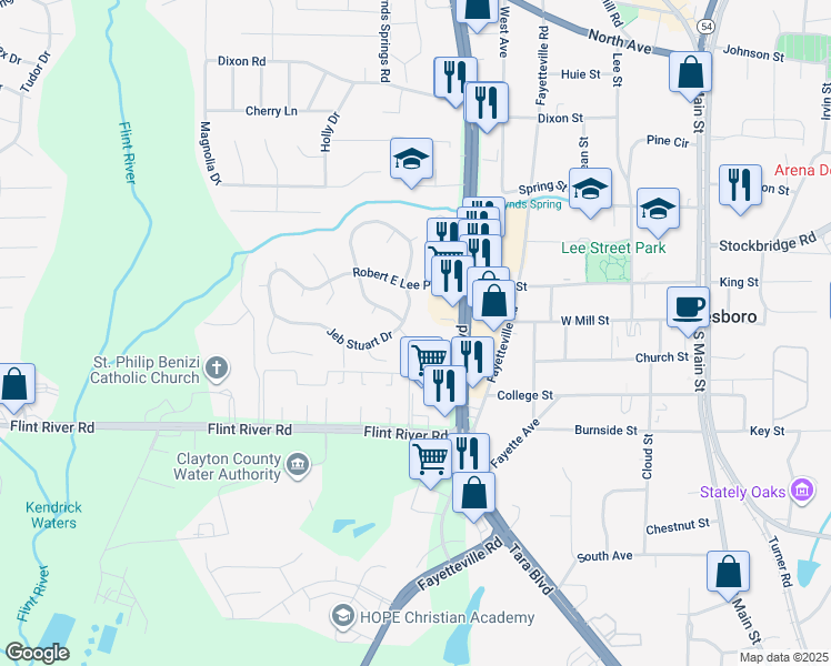map of restaurants, bars, coffee shops, grocery stores, and more near 8564 Kennesaw Court in Jonesboro