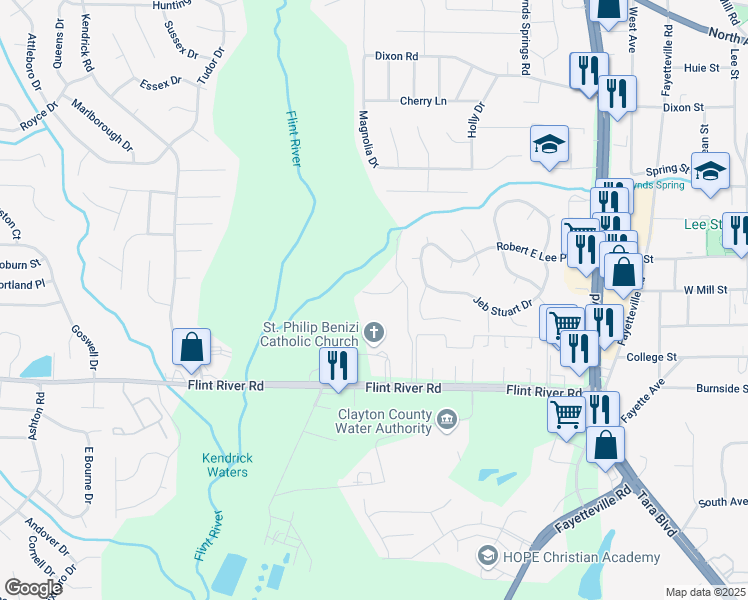 map of restaurants, bars, coffee shops, grocery stores, and more near 521 Maggie Lane in Jonesboro