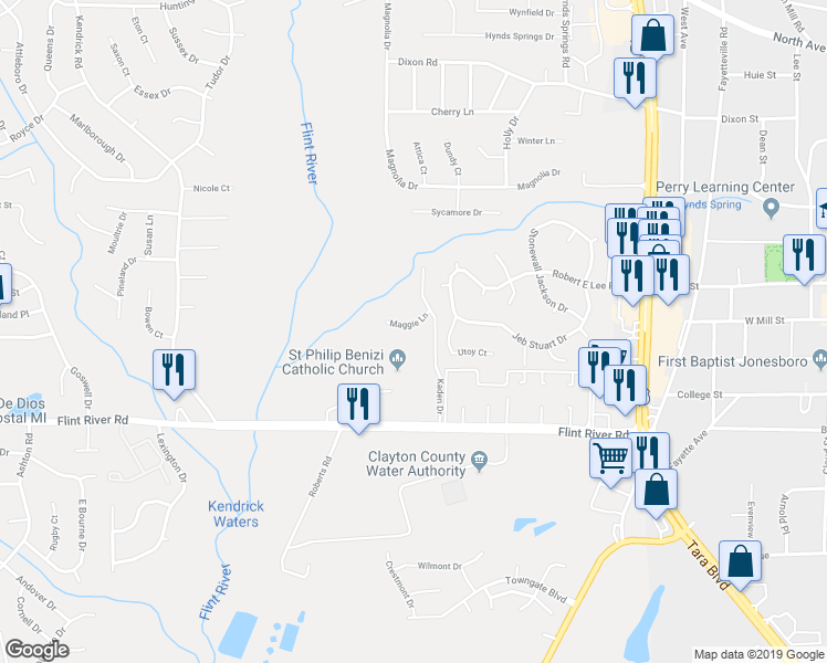 map of restaurants, bars, coffee shops, grocery stores, and more near 551 Maggie Lane in Jonesboro