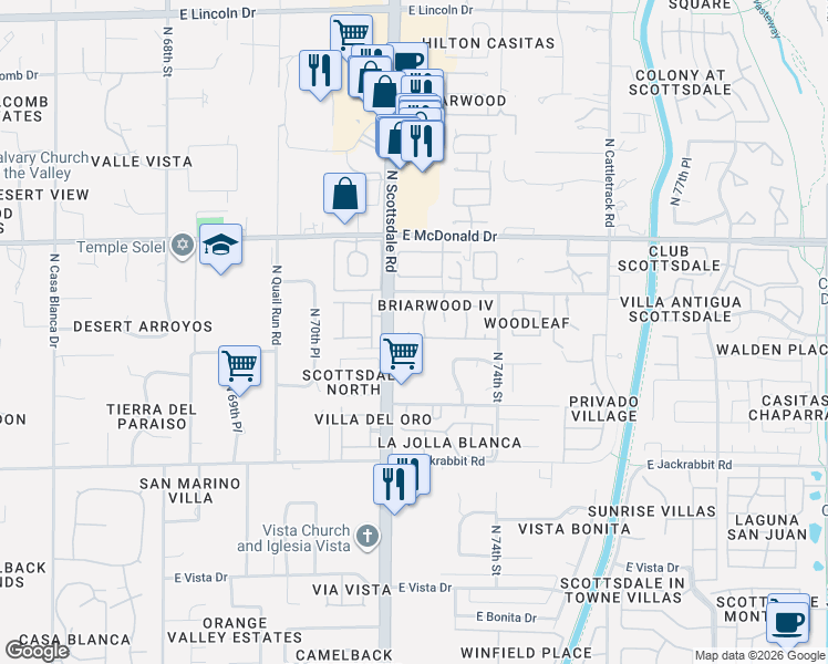 map of restaurants, bars, coffee shops, grocery stores, and more near 7207 East Montebello Avenue in Scottsdale