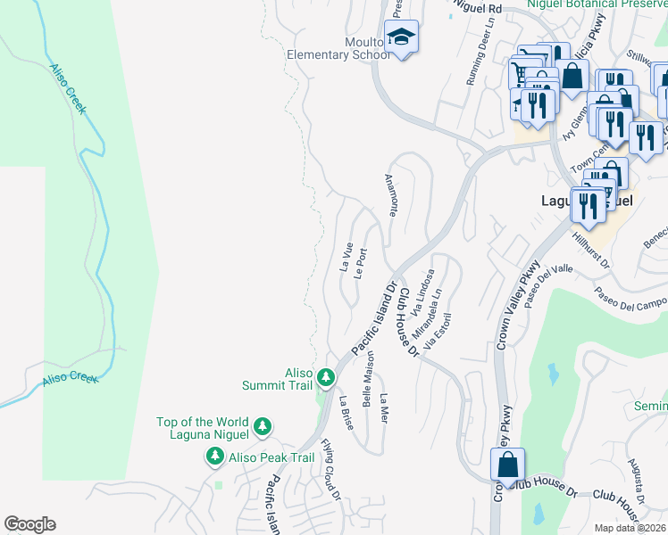 map of restaurants, bars, coffee shops, grocery stores, and more near 32 Coronado Pointe in Laguna Niguel