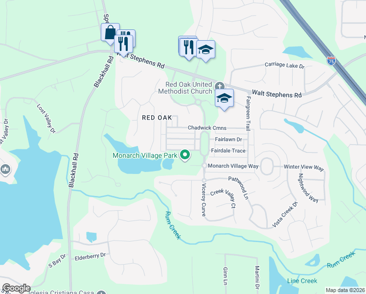 map of restaurants, bars, coffee shops, grocery stores, and more near 535 Anglewood Trace in Stockbridge