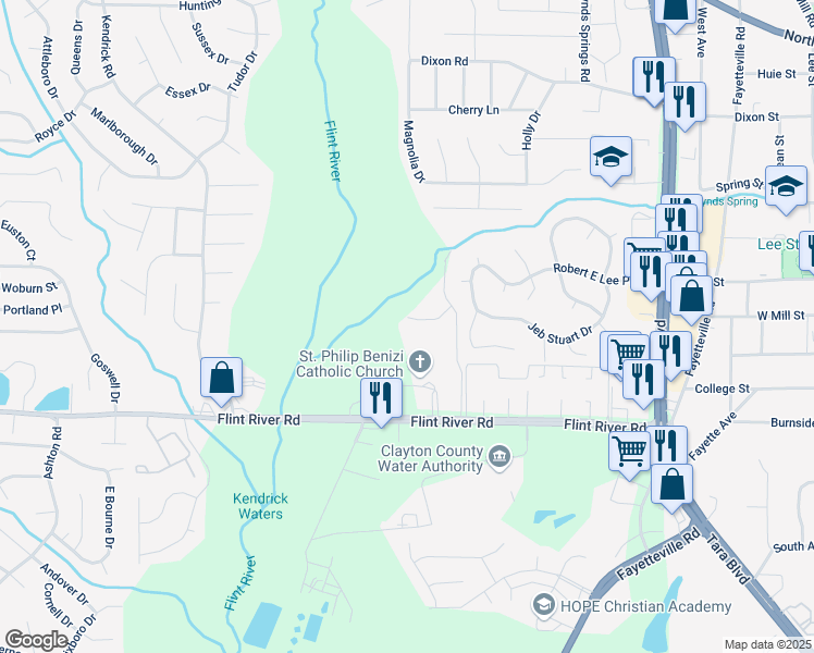 map of restaurants, bars, coffee shops, grocery stores, and more near 521 Maggie Lane in Jonesboro