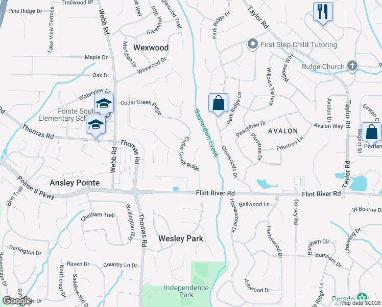 map of restaurants, bars, coffee shops, grocery stores, and more near 8622 Creekview Court in Riverdale