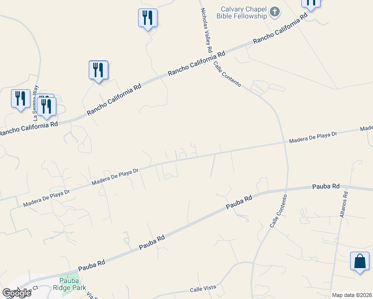 map of restaurants, bars, coffee shops, grocery stores, and more near 33550 Madera De Playa Drive in Temecula