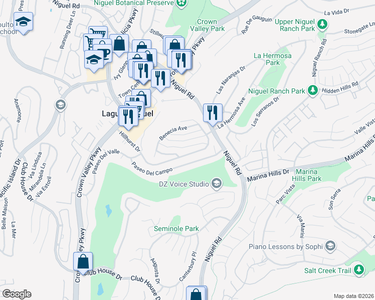 map of restaurants, bars, coffee shops, grocery stores, and more near 24052 Estacia Avenue in Laguna Niguel