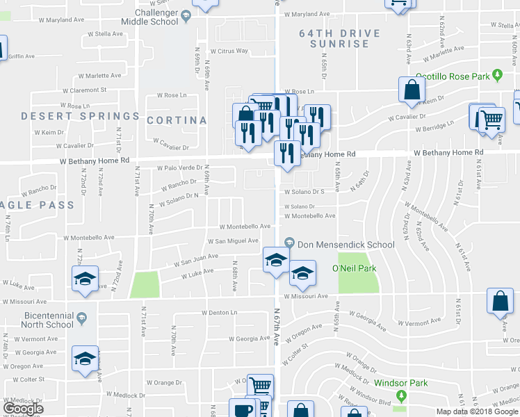 map of restaurants, bars, coffee shops, grocery stores, and more near 5712 North 67th Avenue in Glendale