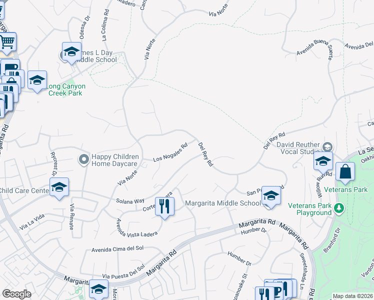 map of restaurants, bars, coffee shops, grocery stores, and more near 29995 Los Nogales Road in Temecula