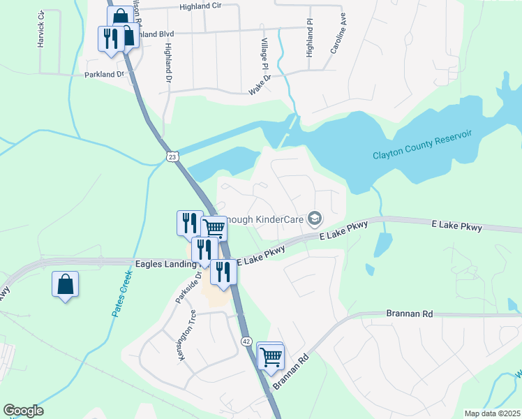 map of restaurants, bars, coffee shops, grocery stores, and more near 505 Waterford Landing in McDonough