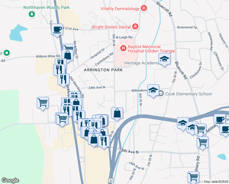 map of restaurants, bars, coffee shops, grocery stores, and more near 2315 North 5th Street in Columbus