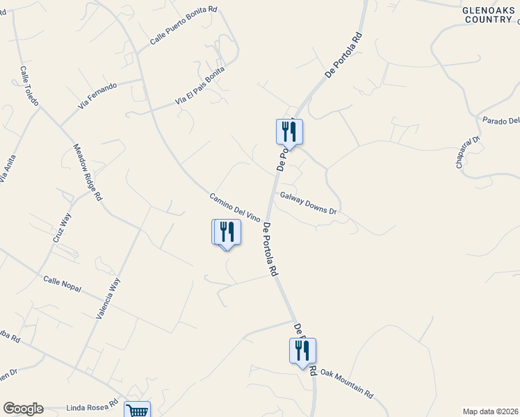 map of restaurants, bars, coffee shops, grocery stores, and more near 38060 De Portola Road in Temecula