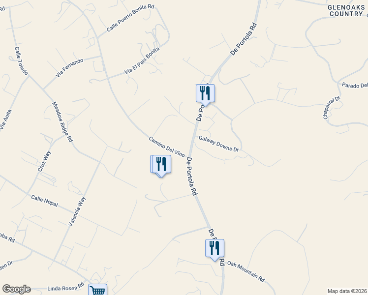 map of restaurants, bars, coffee shops, grocery stores, and more near 38060 De Portola Road in Temecula