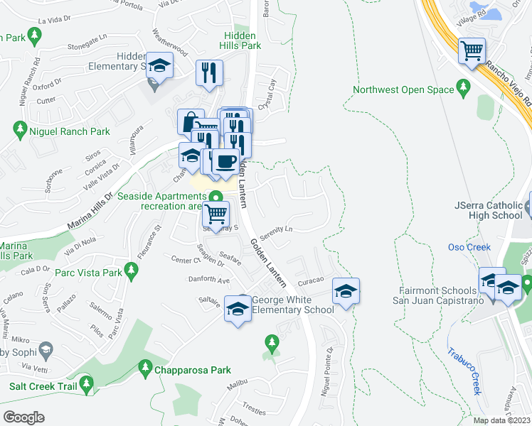 map of restaurants, bars, coffee shops, grocery stores, and more near 14 Fair Elms in Laguna Niguel