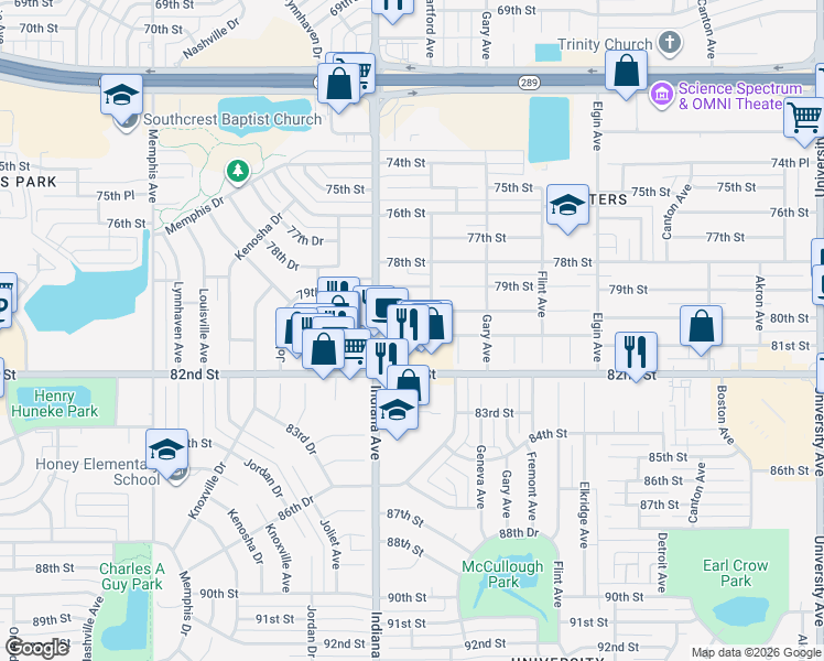 map of restaurants, bars, coffee shops, grocery stores, and more near 3311 81st St in Lubbock