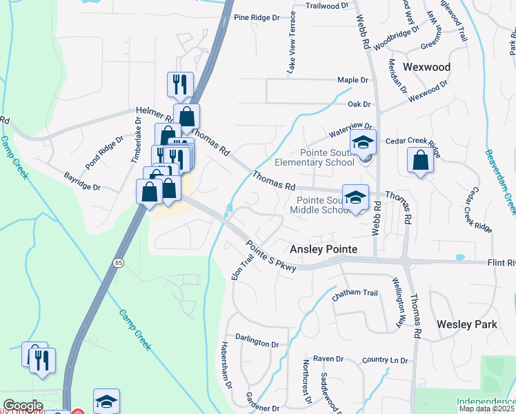 map of restaurants, bars, coffee shops, grocery stores, and more near 8596 Creekwood Way in Jonesboro