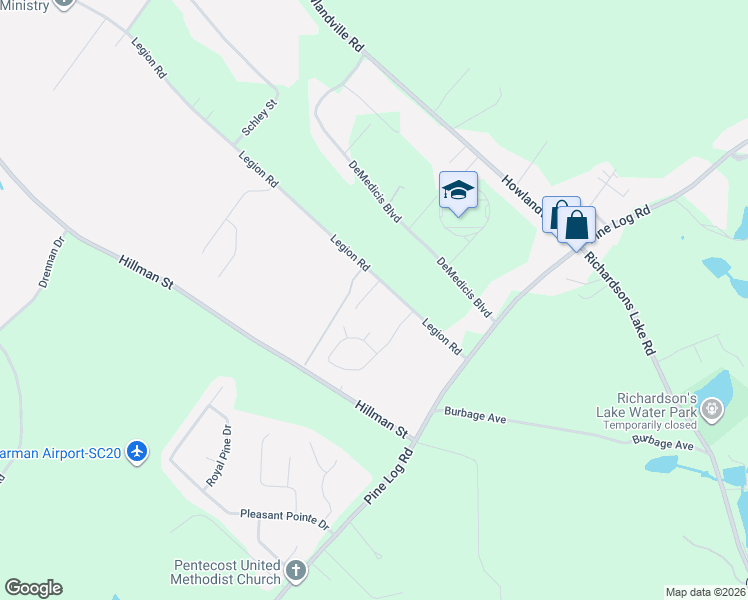 map of restaurants, bars, coffee shops, grocery stores, and more near 572 Legion Road in Warrenville