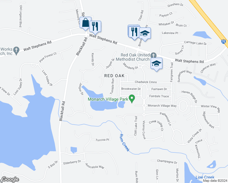map of restaurants, bars, coffee shops, grocery stores, and more near 157 Tumble Run in Stockbridge