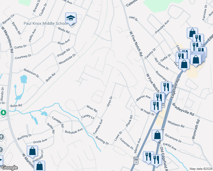 map of restaurants, bars, coffee shops, grocery stores, and more near 135 Bobbye Drive in North Augusta