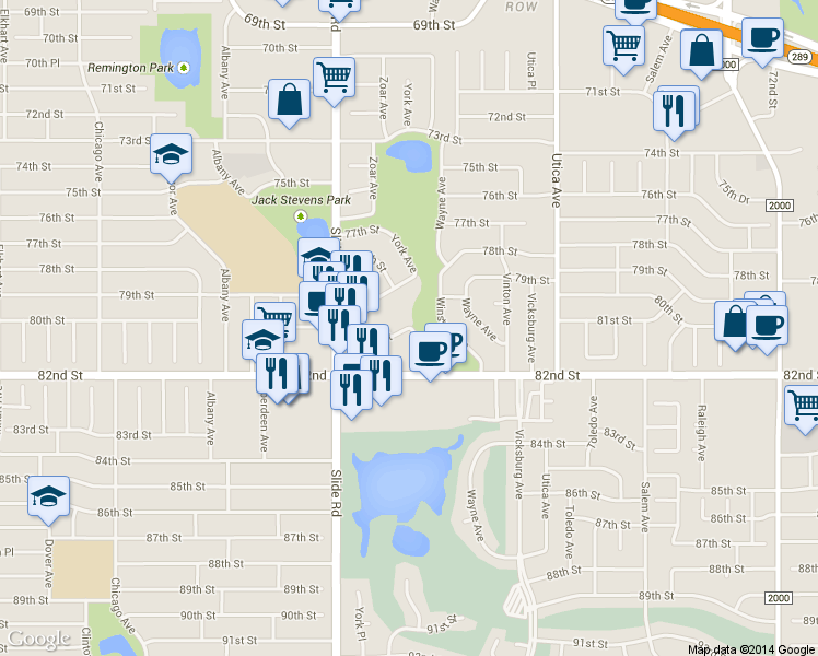 map of restaurants, bars, coffee shops, grocery stores, and more near 5102 80th Street in Lubbock