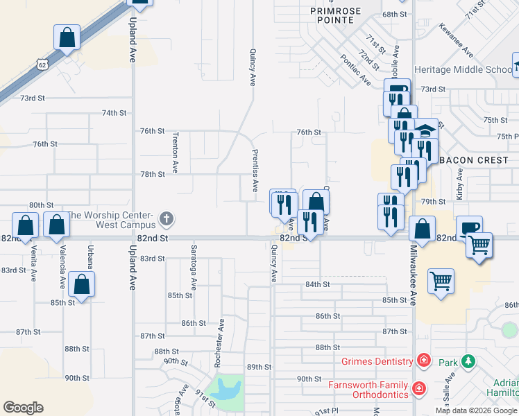 map of restaurants, bars, coffee shops, grocery stores, and more near 6802 79th St in Lubbock