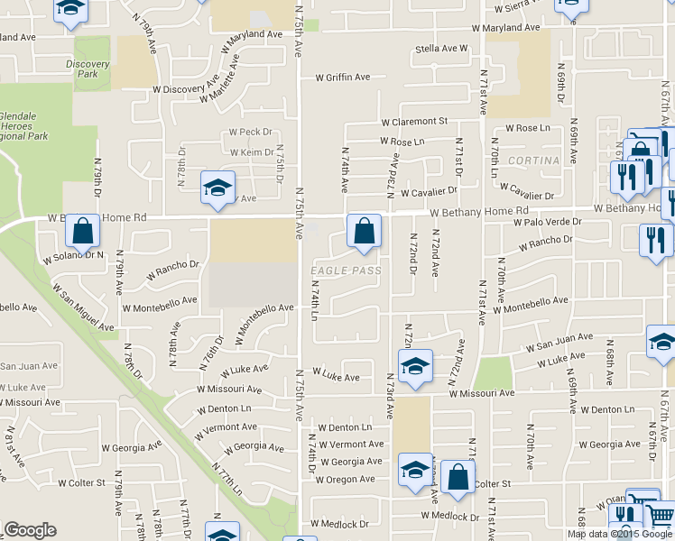 map of restaurants, bars, coffee shops, grocery stores, and more near in Glendale