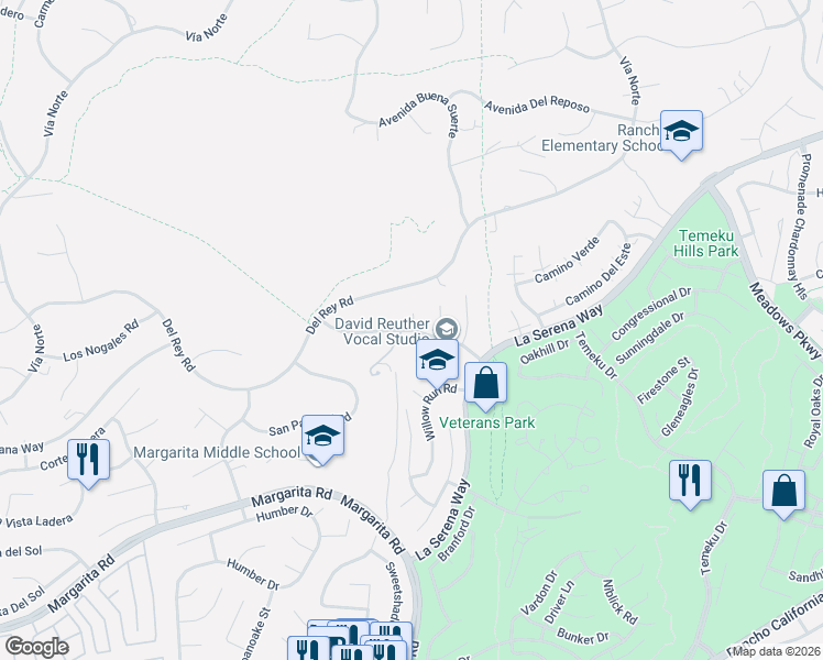 map of restaurants, bars, coffee shops, grocery stores, and more near 41321 Salt River Court in Temecula