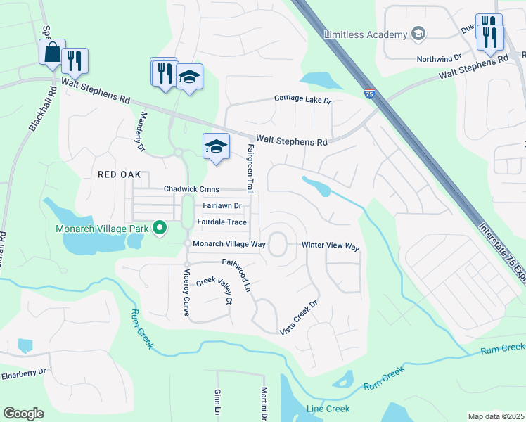 map of restaurants, bars, coffee shops, grocery stores, and more near 498 Haven Ridge Drive in Stockbridge