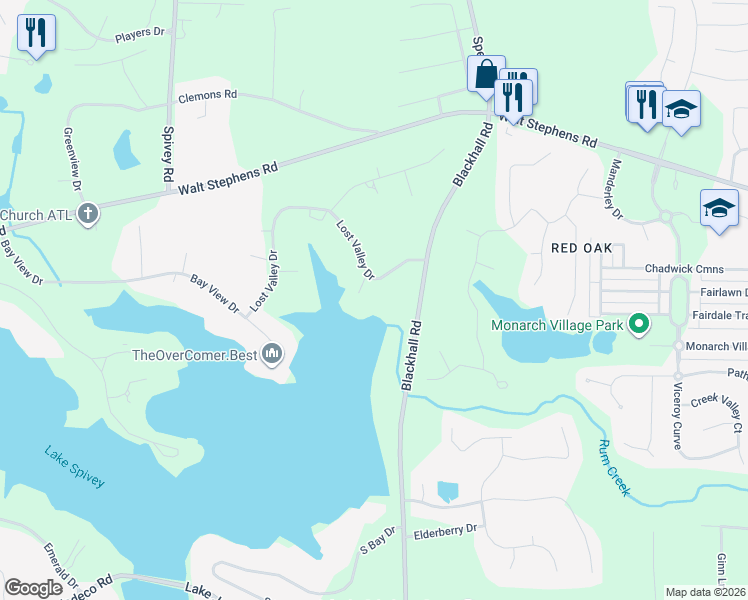 map of restaurants, bars, coffee shops, grocery stores, and more near 3462 Lost Valley Drive in Jonesboro