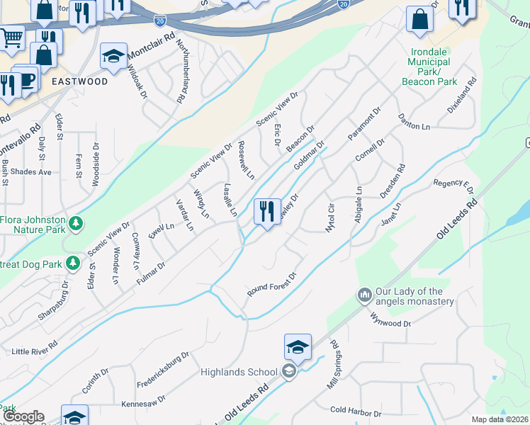 map of restaurants, bars, coffee shops, grocery stores, and more near 5129 Goldmar Drive in Irondale