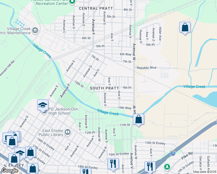map of restaurants, bars, coffee shops, grocery stores, and more near 916 Avenue T in Birmingham