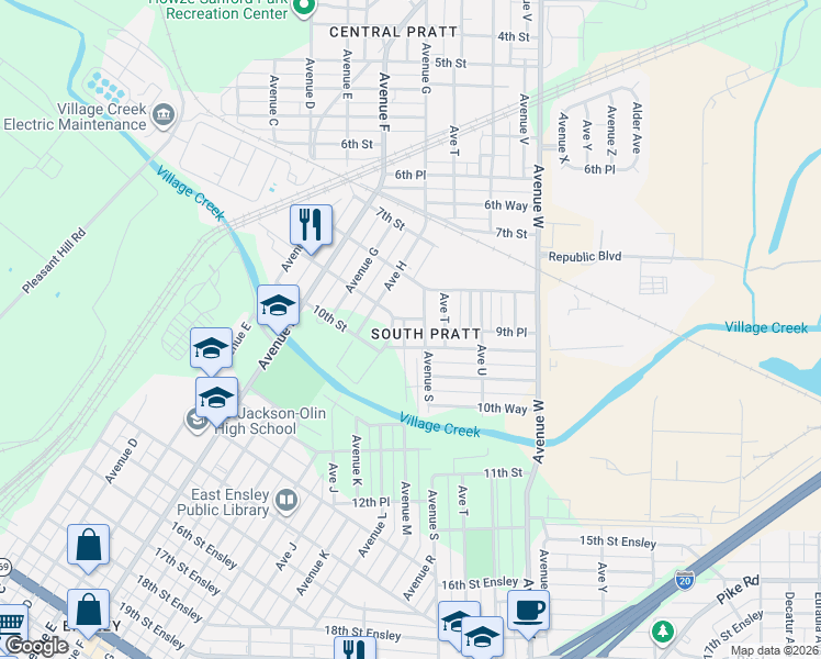 map of restaurants, bars, coffee shops, grocery stores, and more near 900 9th Street Pratt in Birmingham