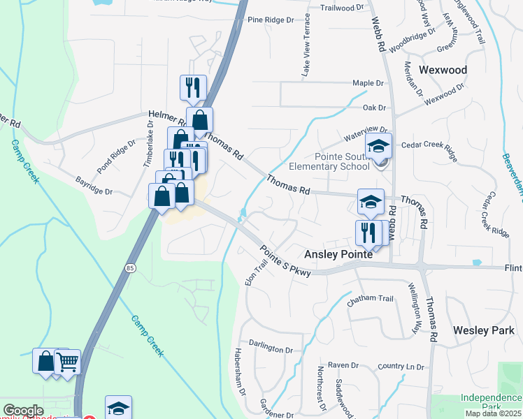 map of restaurants, bars, coffee shops, grocery stores, and more near 8608 Creekwood Way in Jonesboro