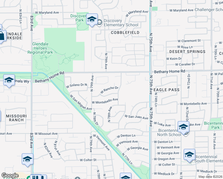 map of restaurants, bars, coffee shops, grocery stores, and more near 5811 North 77th Drive in Glendale