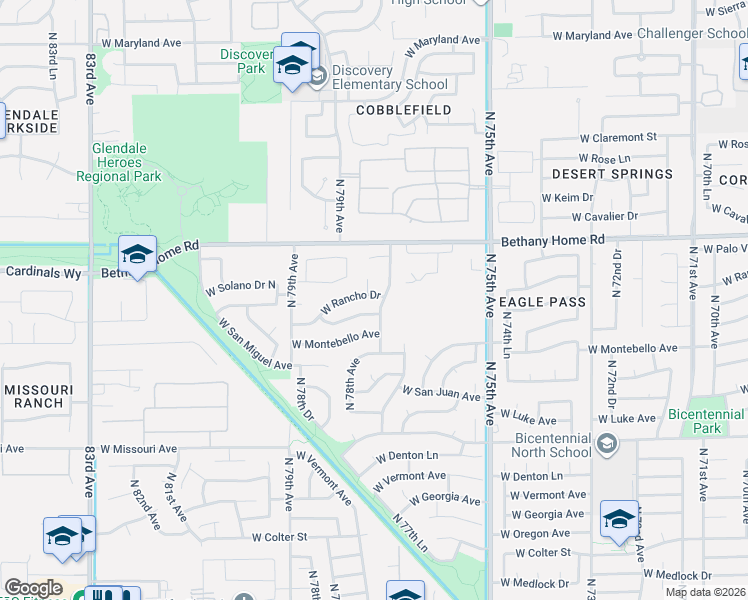map of restaurants, bars, coffee shops, grocery stores, and more near 5811 North 77th Drive in Glendale