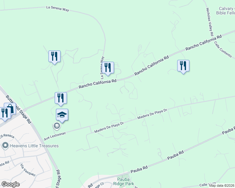 map of restaurants, bars, coffee shops, grocery stores, and more near 41221 Van Tu Lane in Temecula