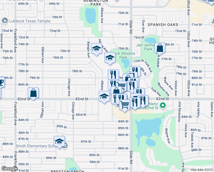 map of restaurants, bars, coffee shops, grocery stores, and more near 7910 Aberdeen Avenue in Lubbock