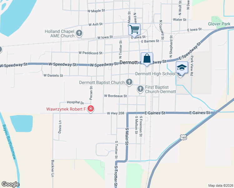 map of restaurants, bars, coffee shops, grocery stores, and more near 403 South Trotter Street in Dermott