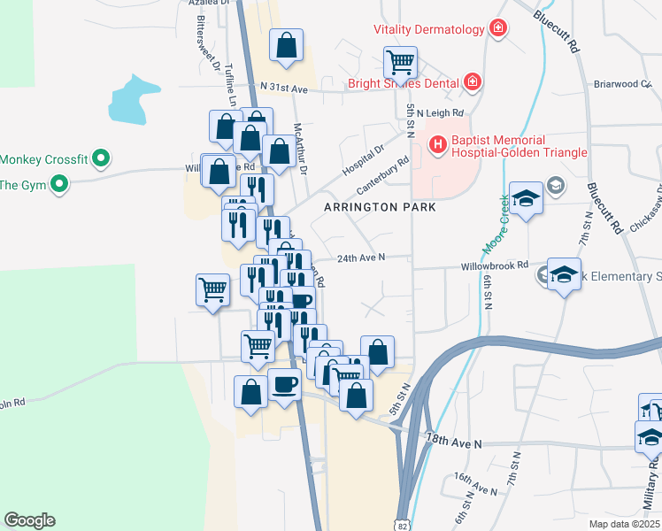 map of restaurants, bars, coffee shops, grocery stores, and more near 2402 Magnolia Cir in Columbus