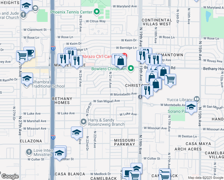 map of restaurants, bars, coffee shops, grocery stores, and more near 2050 West Solano Drive in Phoenix
