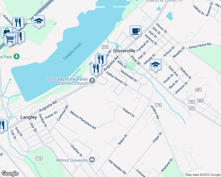 map of restaurants, bars, coffee shops, grocery stores, and more near 219 Lady Street in Gloverville