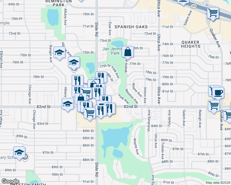 map of restaurants, bars, coffee shops, grocery stores, and more near 5110 80th Street in Lubbock