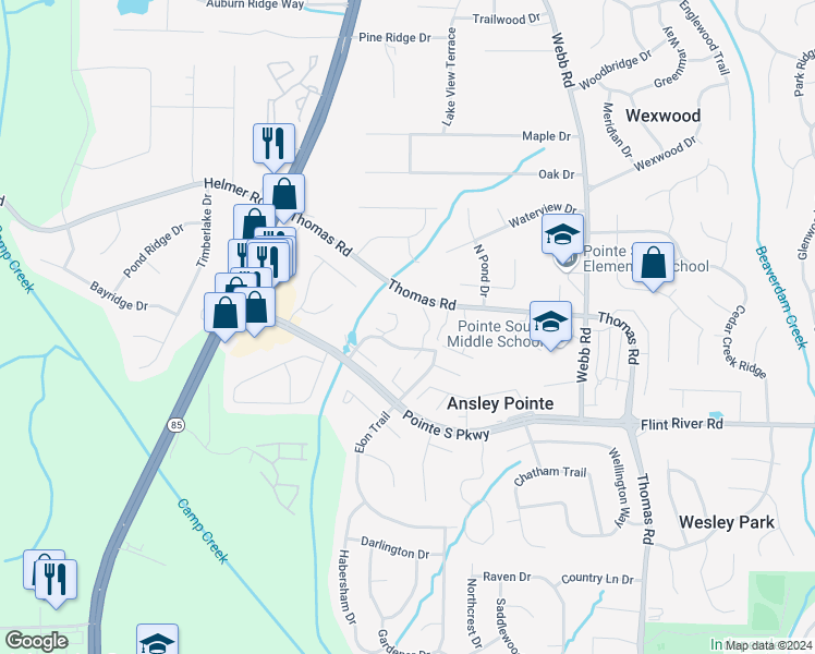 map of restaurants, bars, coffee shops, grocery stores, and more near 8573 Parkside Drive in Jonesboro