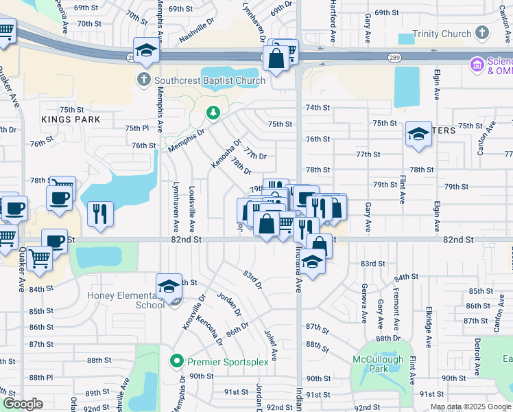 map of restaurants, bars, coffee shops, grocery stores, and more near 3503 79th Street in Lubbock