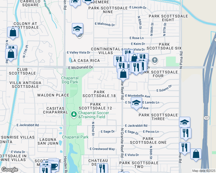 map of restaurants, bars, coffee shops, grocery stores, and more near 5839 North 83rd Street in Scottsdale