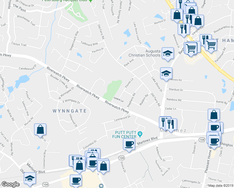 map of restaurants, bars, coffee shops, grocery stores, and more near 213 Flores Lane in Martinez